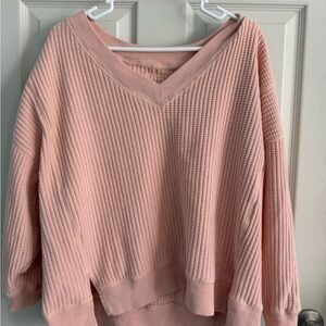 American Eagle Outfitters Blush Pink V-Neck Waffle Knit Sweater